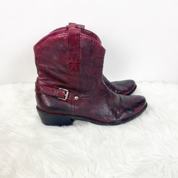 Franco Sarto 8 M Womens Red Leather Waco Short Cowgirl Boots - Picture 2 of 9